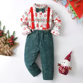 2 Pieces Set Baby Kid Boys Christmas Cartoon Print Tops And Solid Color Pants Wholesale 23082864