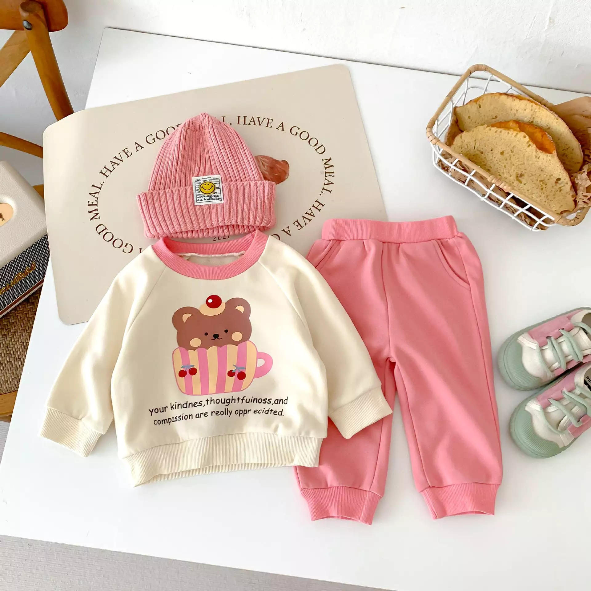 2 Pieces Set Baby Kid Girls Boys Letters Cartoon Print Tops And Solid Color Pants Wholesale 23101908