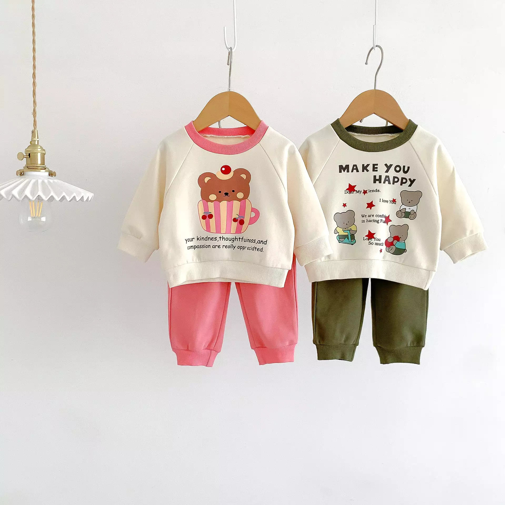 2 Pieces Set Baby Kid Girls Boys Letters Cartoon Print Tops And Solid Color Pants Wholesale 23101908