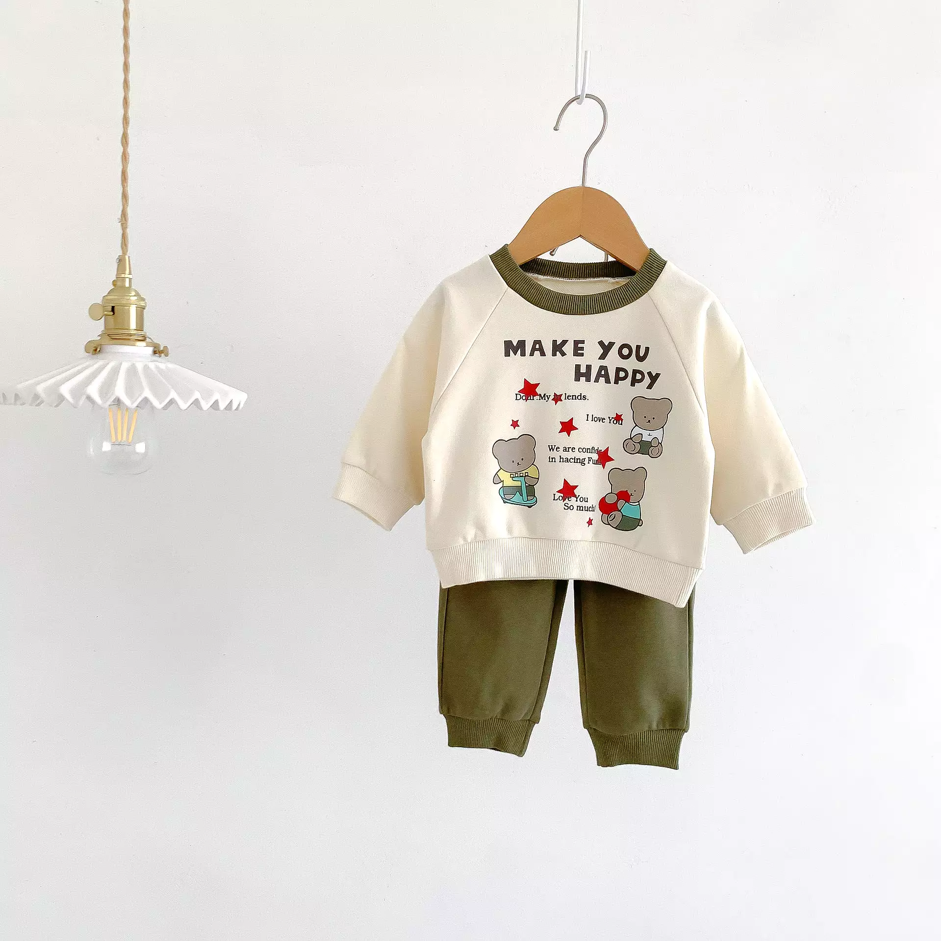 2 Pieces Set Baby Kid Girls Boys Letters Cartoon Print Tops And Solid Color Pants Wholesale 23101908