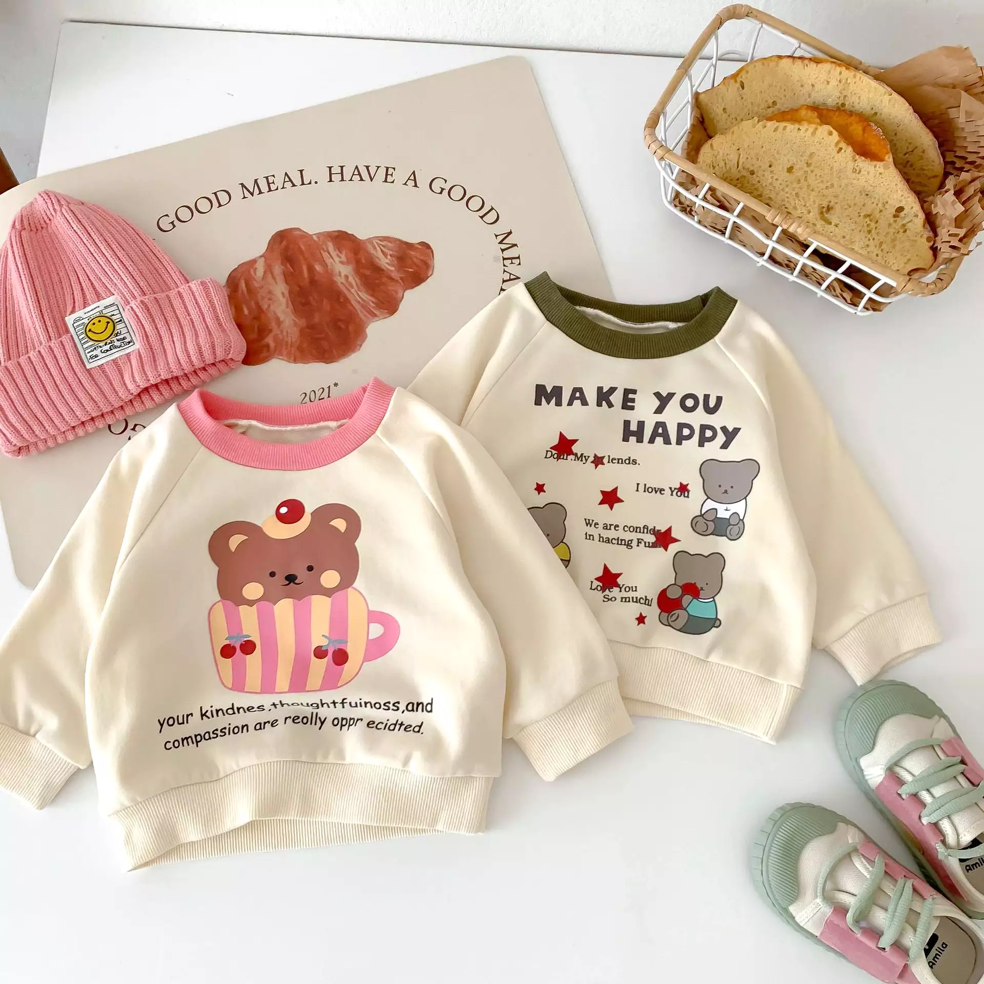 2 Pieces Set Baby Kid Girls Boys Letters Cartoon Print Tops And Solid Color Pants Wholesale 23101908