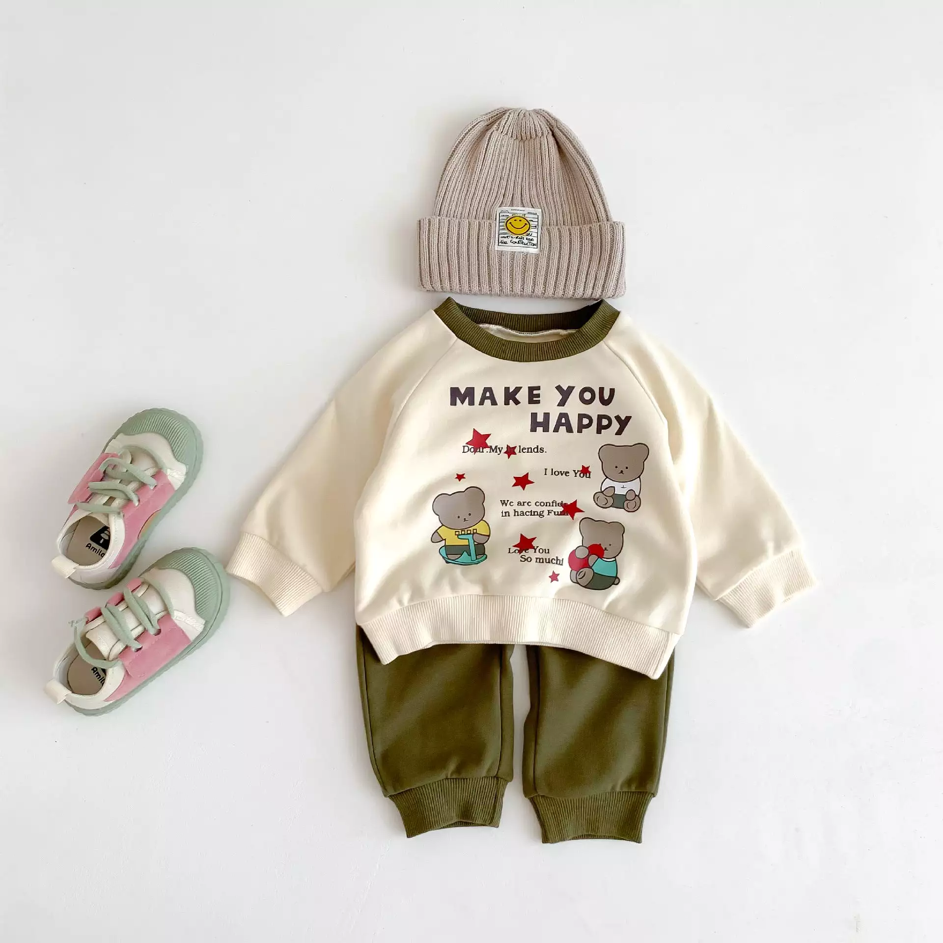 2 Pieces Set Baby Kid Girls Boys Letters Cartoon Print Tops And Solid Color Pants Wholesale 23101908