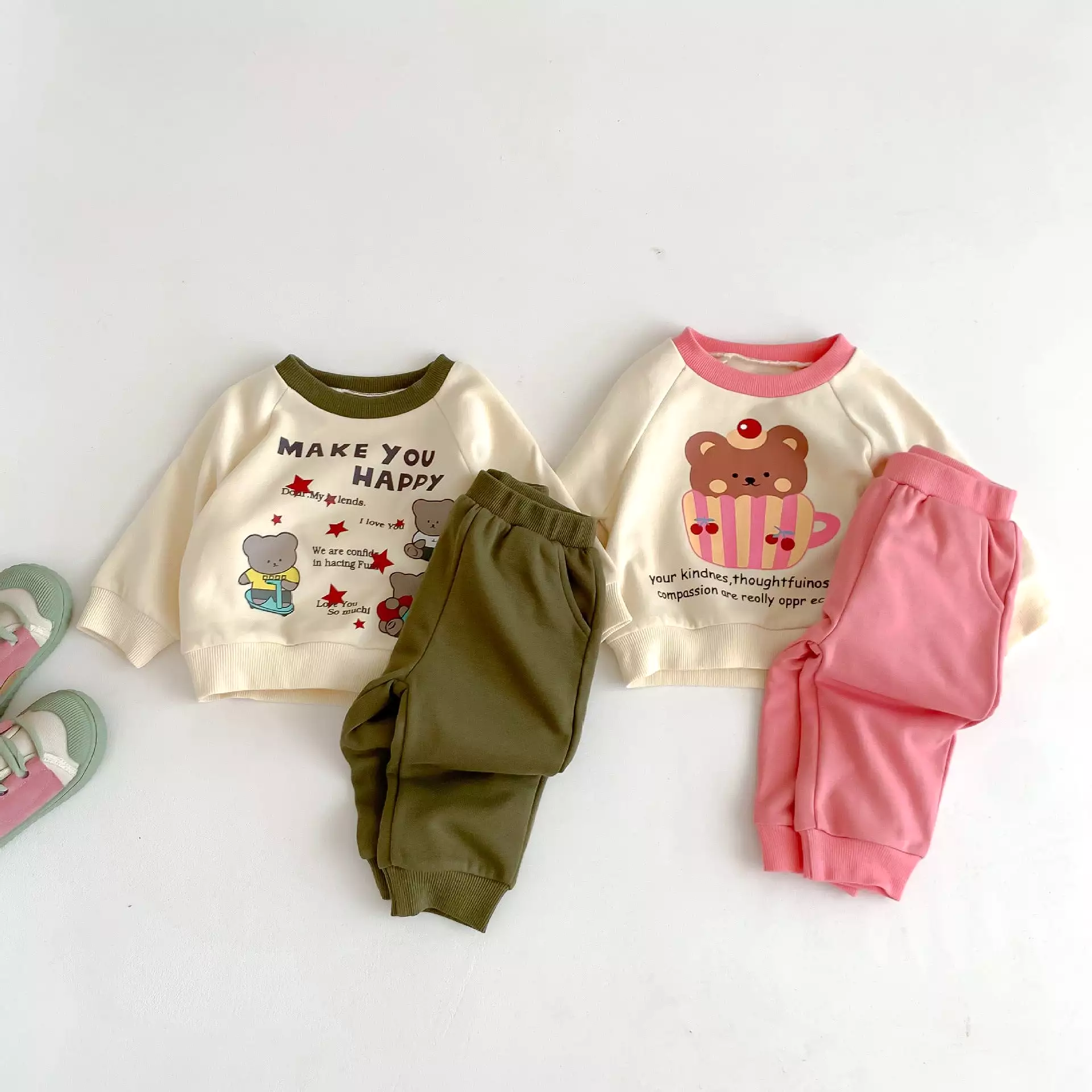 2 Pieces Set Baby Kid Girls Boys Letters Cartoon Print Tops And Solid Color Pants Wholesale 23101908