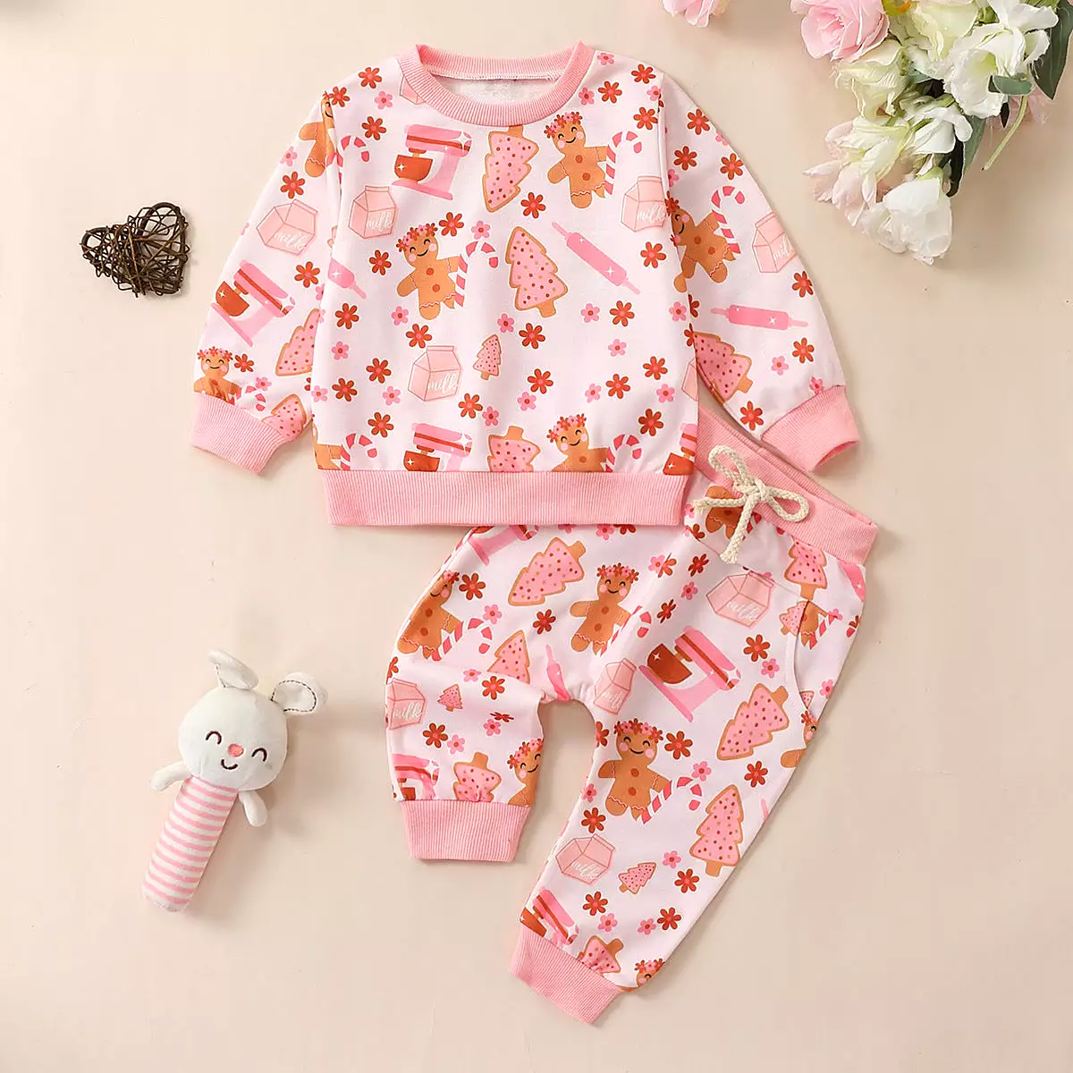 2 Pieces Set Baby Kid Girls Christmas Cartoon Print Tops And Pants Wholesale 23101529