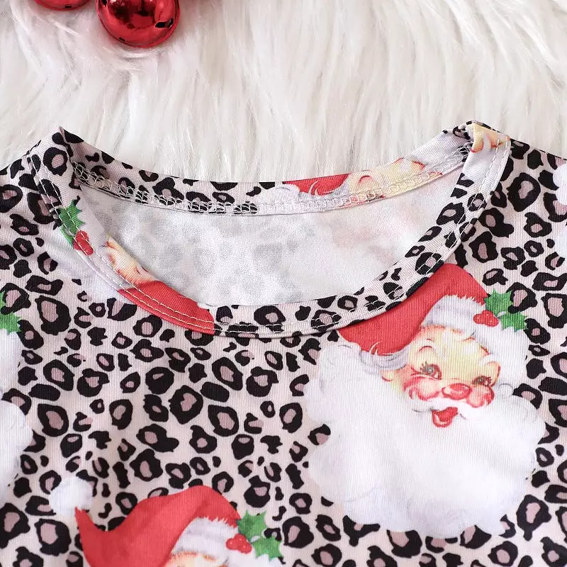 2 Pieces Set Baby Kid Girls Christmas Leopard Print Tops And Solid Color Pants Wholesale 23101532