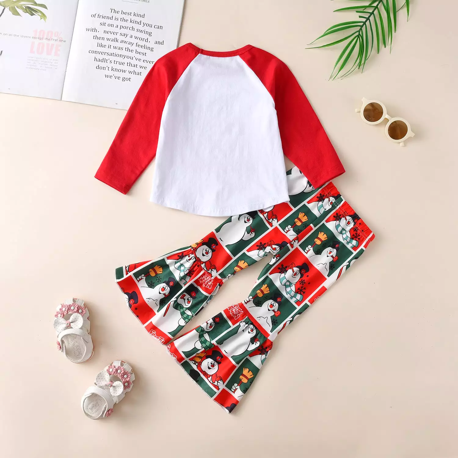 2 Pieces Set Baby Kid Girls Christmas Letters Print Tops And Cartoon Pants Wholesale 23101526