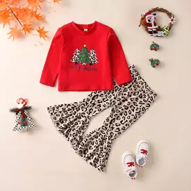 2 Pieces Set Baby Kid Girls Christmas Letters Print Tops And Leopard Pants Wholesale 23101546