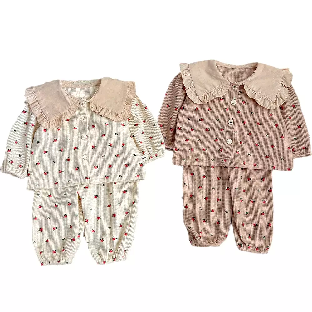 2 Pieces Set Baby Kid Girls Flower Print Tops And Pants Wholesale 240111162