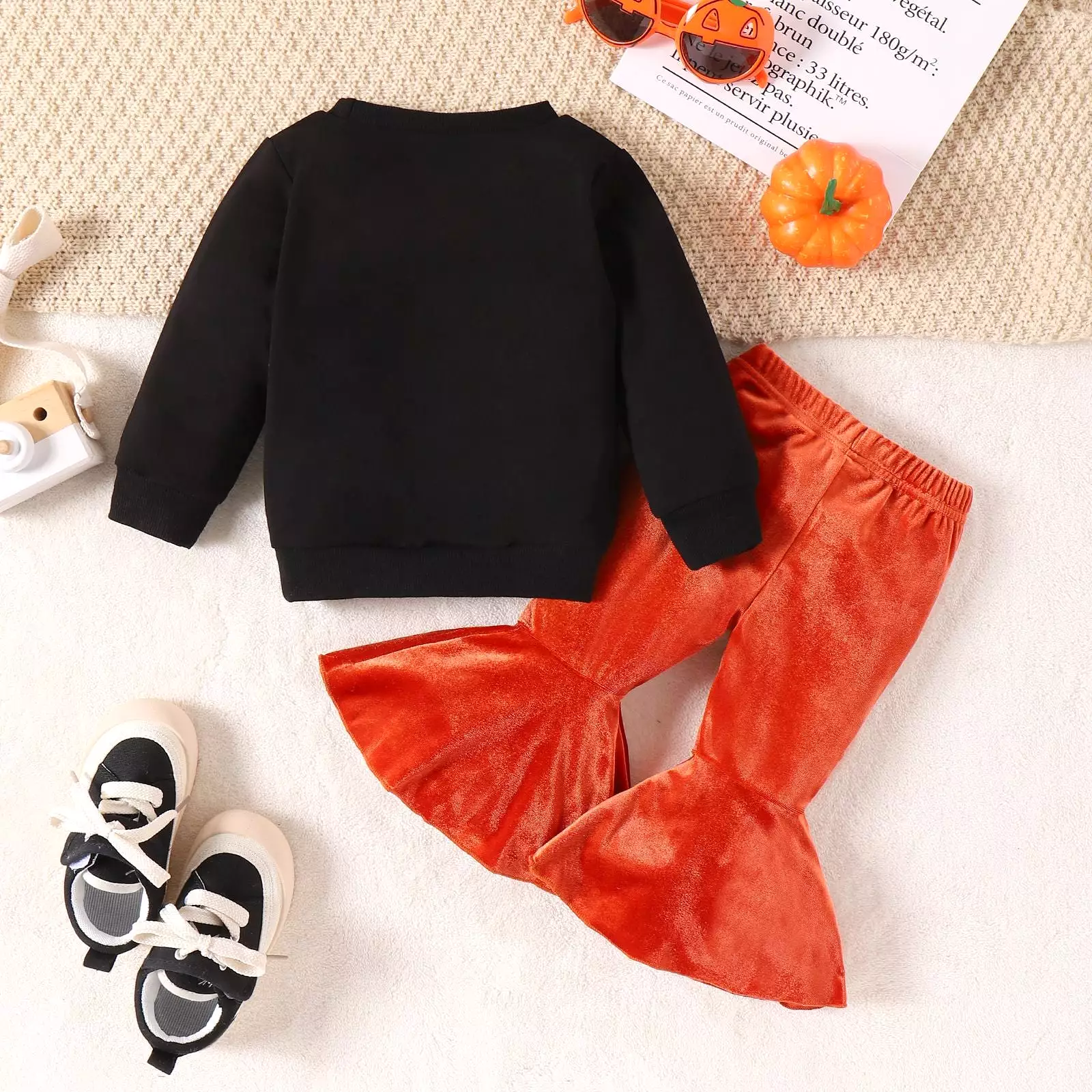 2 Pieces Set Baby Kid Girls Halloween Letters Print Tops And Solid Color Pants Wholesale 24011116