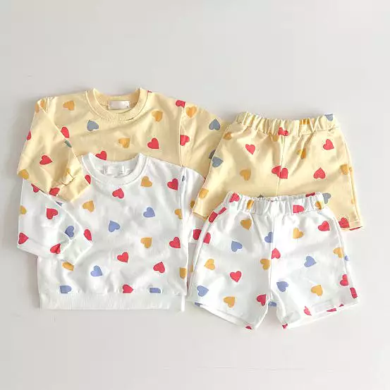 2 Pieces Set Baby Kid Girls Love heart Print Tops And Shorts Wholesale 231130112