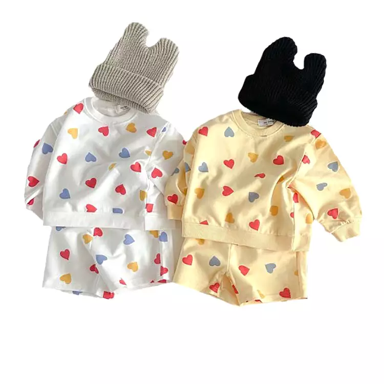 2 Pieces Set Baby Kid Girls Love heart Print Tops And Shorts Wholesale 231130112