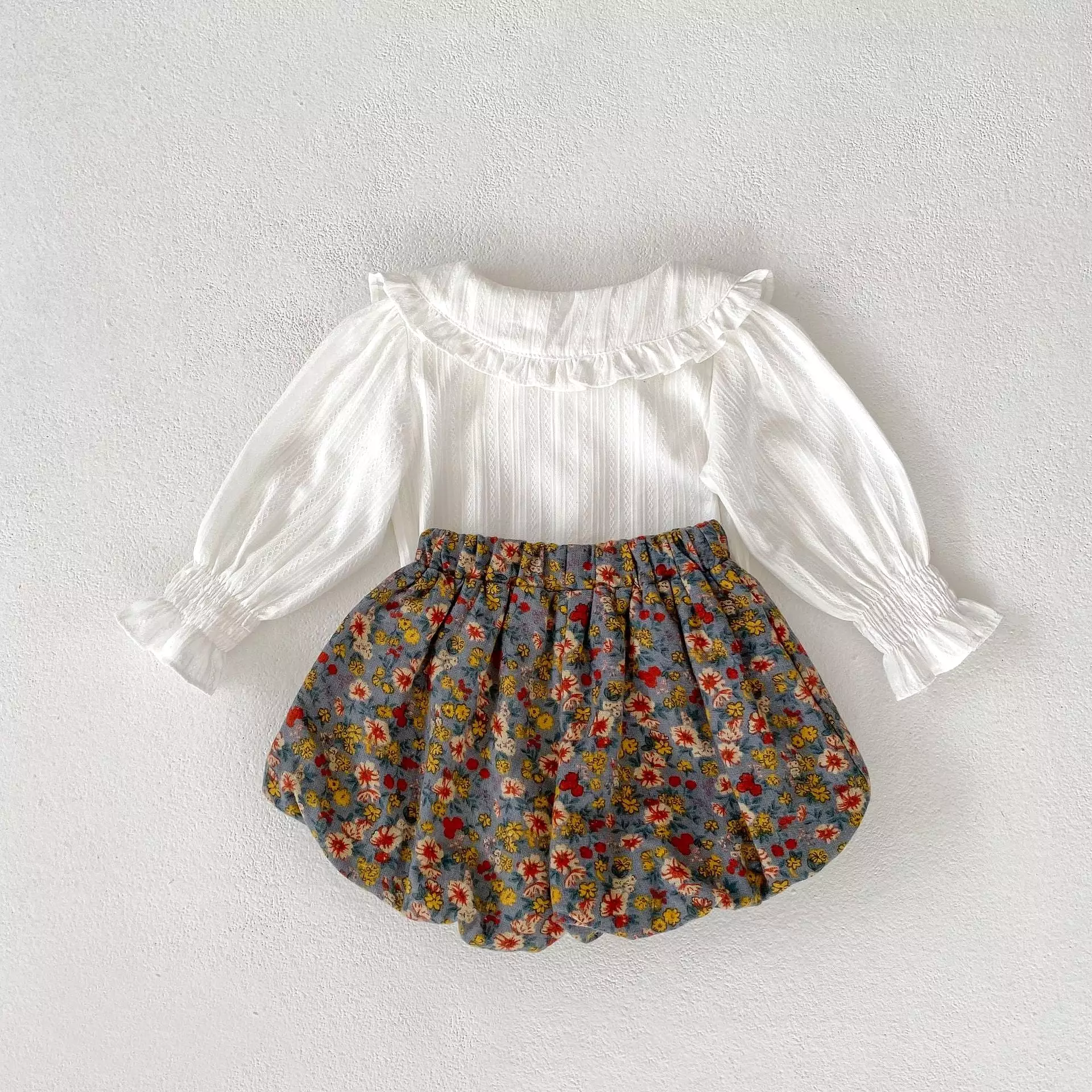 2 Pieces Set Baby Kid Girls Solid Color Print Tops And Flower Shorts Wholesale 230828248