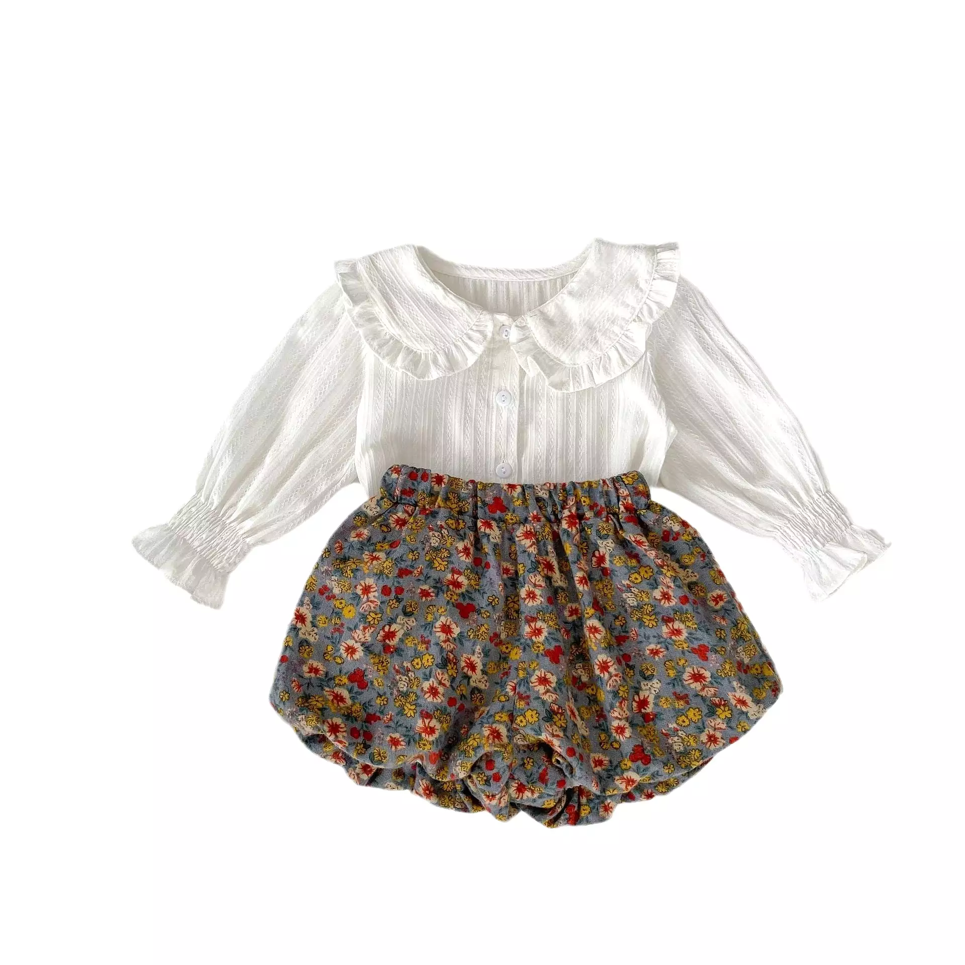 2 Pieces Set Baby Kid Girls Solid Color Print Tops And Flower Shorts Wholesale 230828248