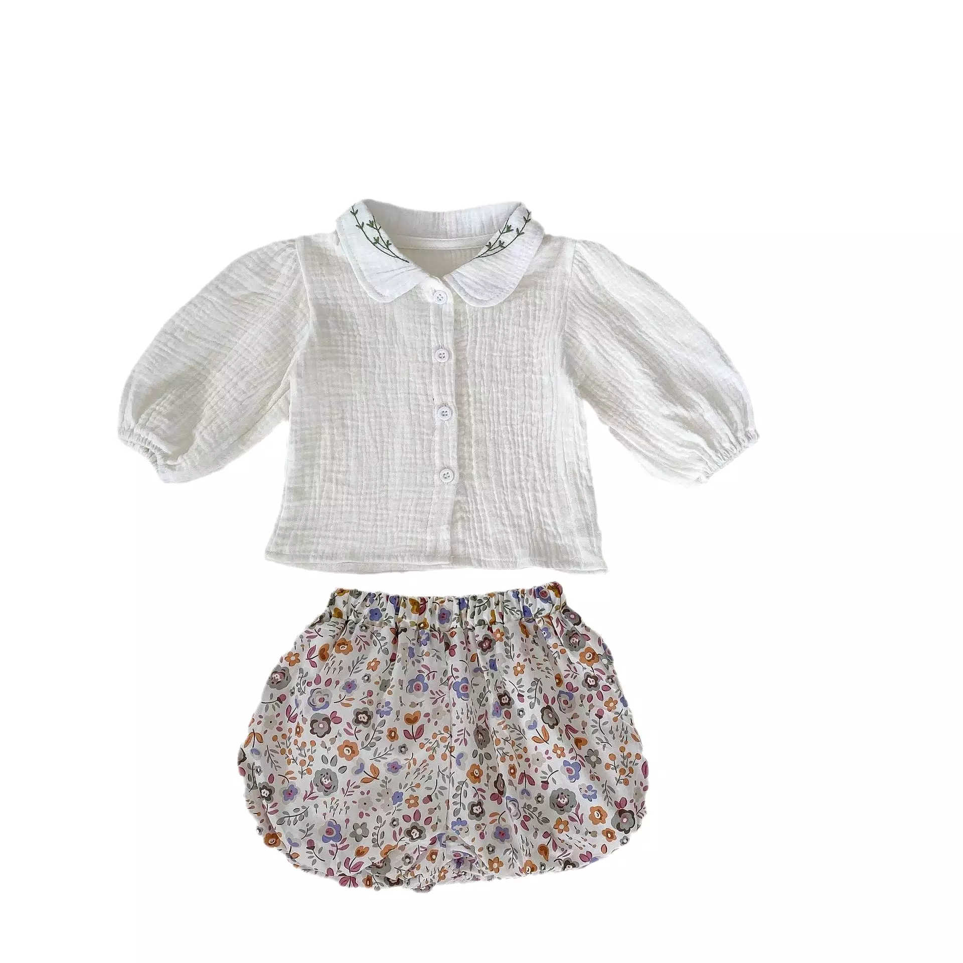 2 Pieces Set Baby Kid Girls Solid Color Print Tops And Flower Shorts Wholesale 230828281