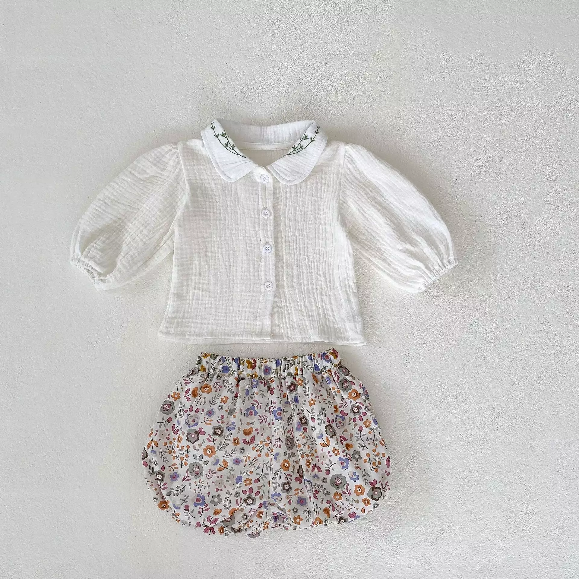 2 Pieces Set Baby Kid Girls Solid Color Print Tops And Flower Shorts Wholesale 230828281