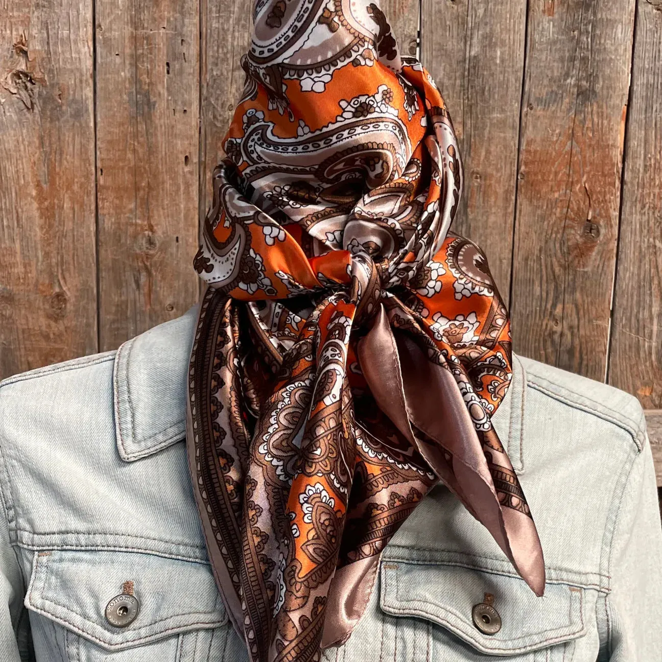 35X35 Orange and Tan Paisley Wild Rag