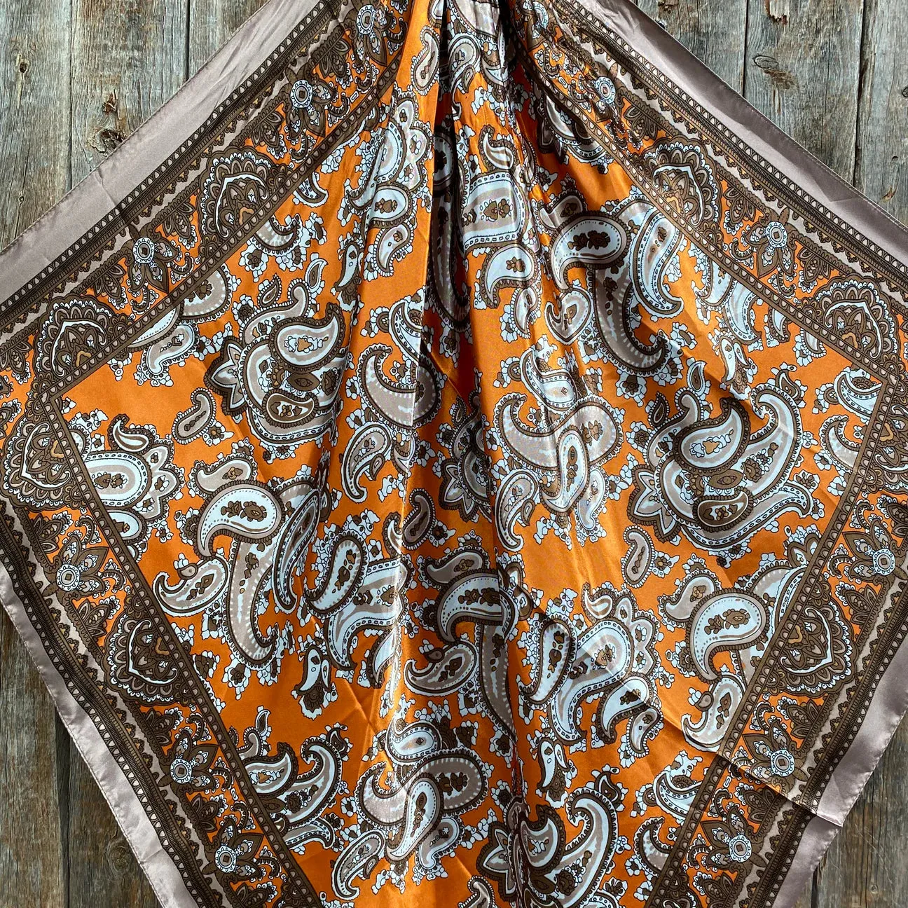 35X35 Orange and Tan Paisley Wild Rag