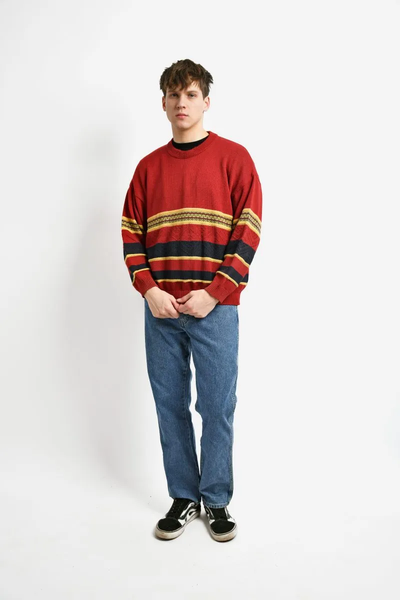 90s retro sweater striped red