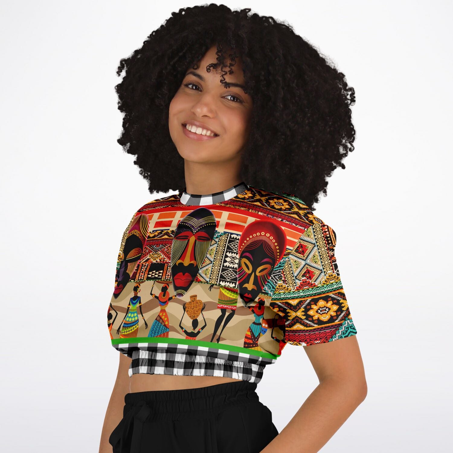 Africa Bombastic Short Sleeve Cropped Eco-Poly Sweater