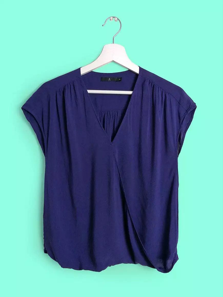 AHLENS blue viscose top wrap blouse | Size XS-S