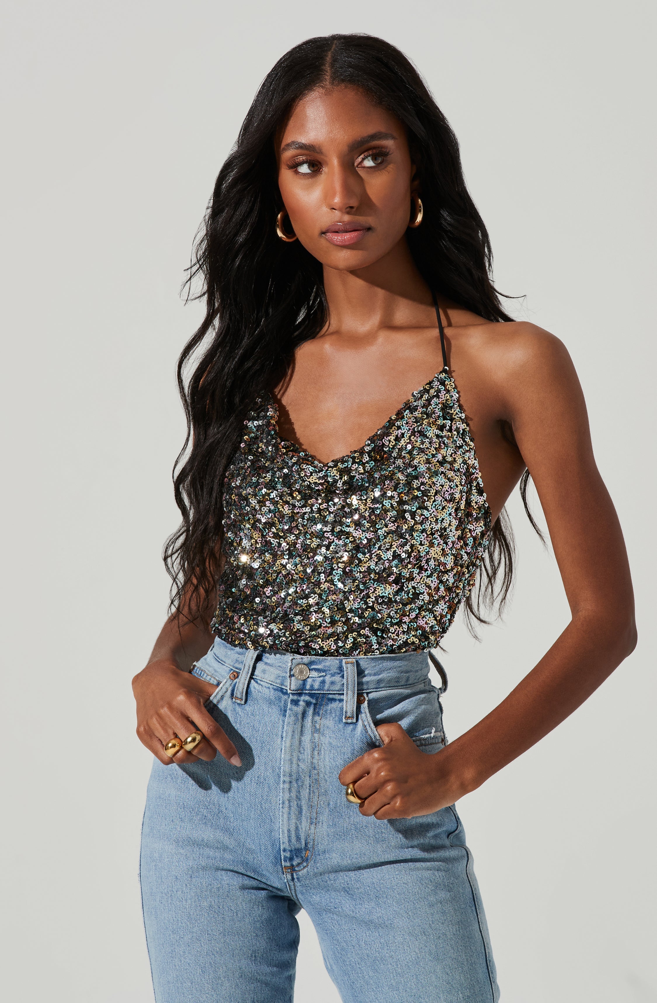 Alicia Sequin Cowl Neck Top