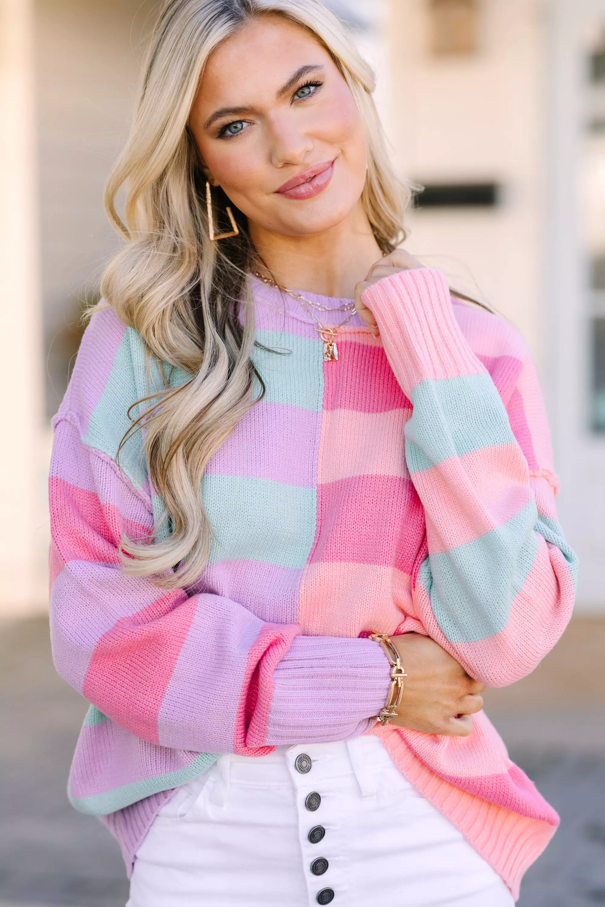 All About You Mint & Coral Striped Sweater