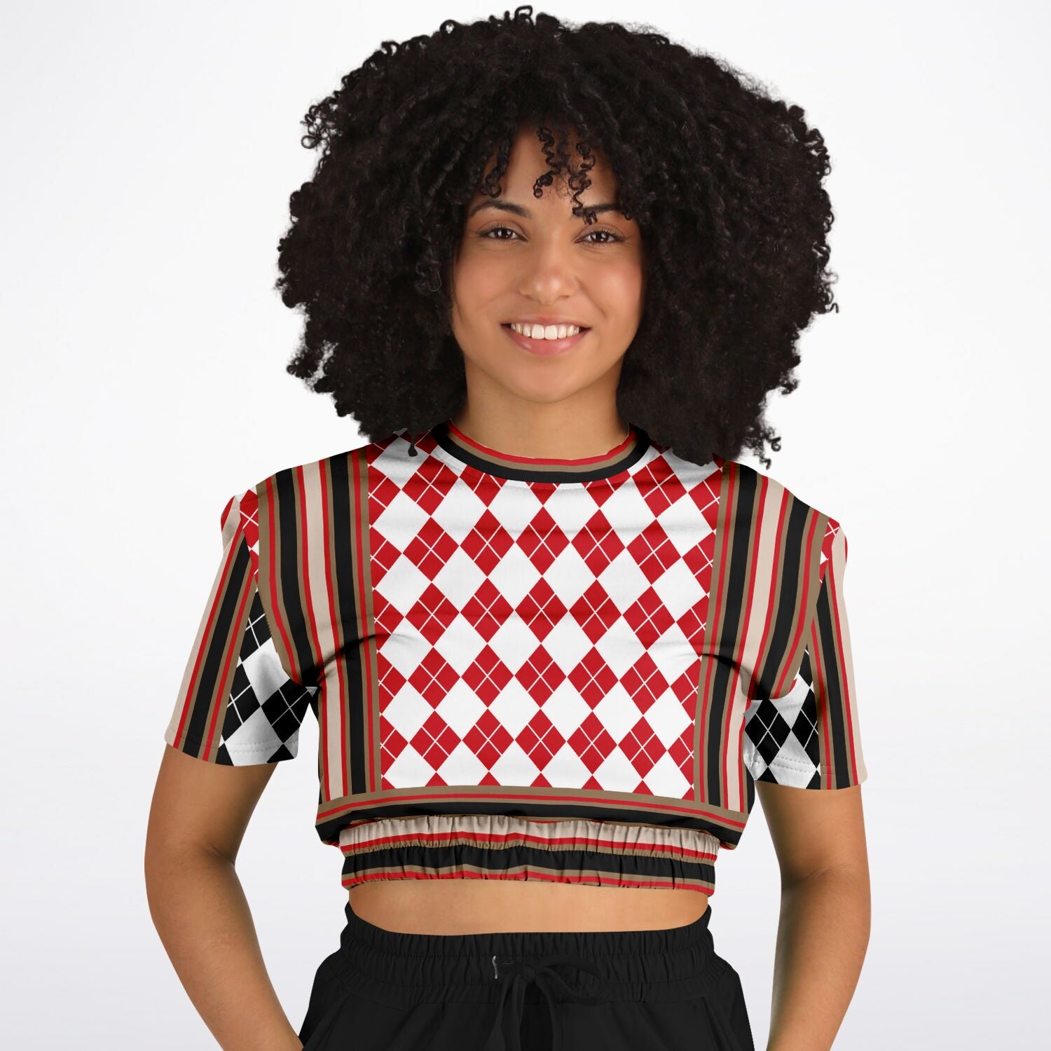 Argyle Me This Short Sleeve Cropped Eco-Poly Sweater