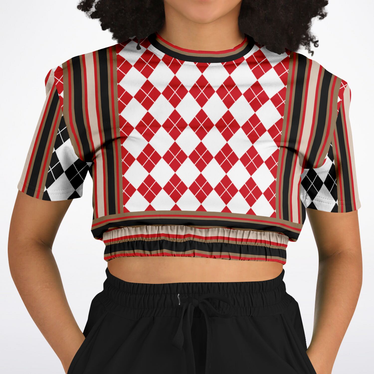 Argyle Me This Short Sleeve Cropped Eco-Poly Sweater