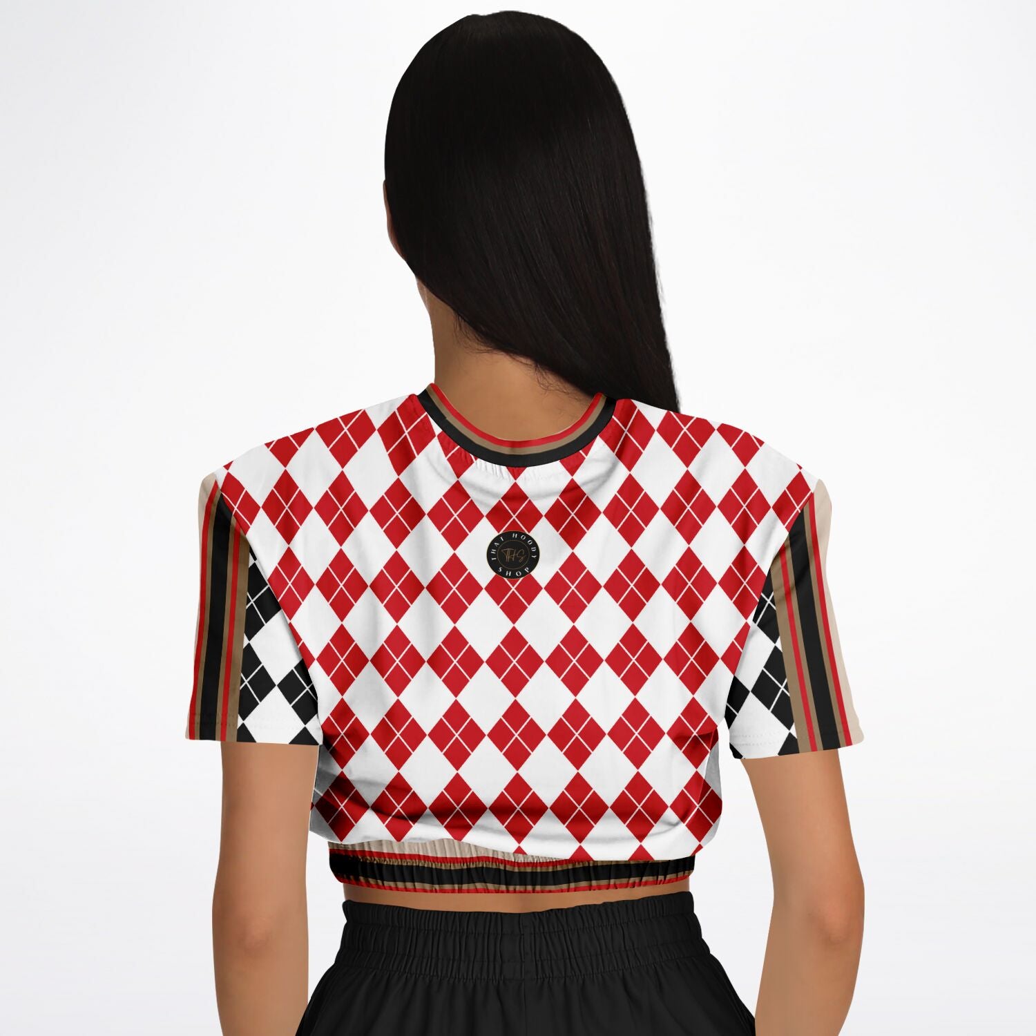 Argyle Me This Short Sleeve Cropped Eco-Poly Sweater