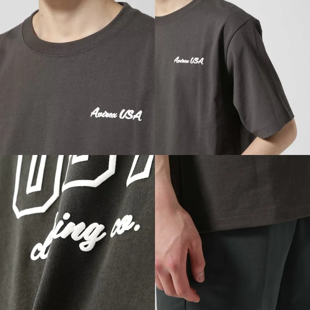 AVIREX  |Crew Neck Street Style Plain Cotton Short Sleeves Logo