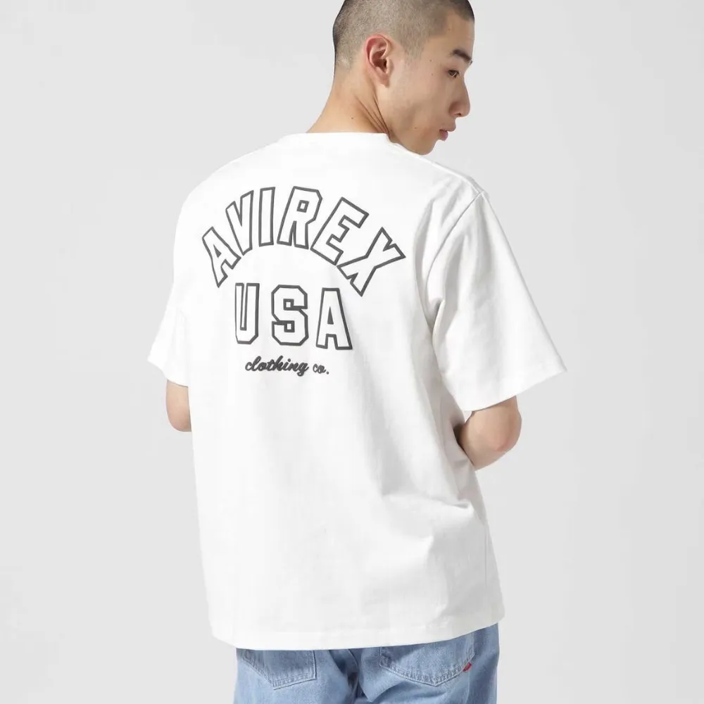 AVIREX  |Crew Neck Street Style Plain Cotton Short Sleeves Logo