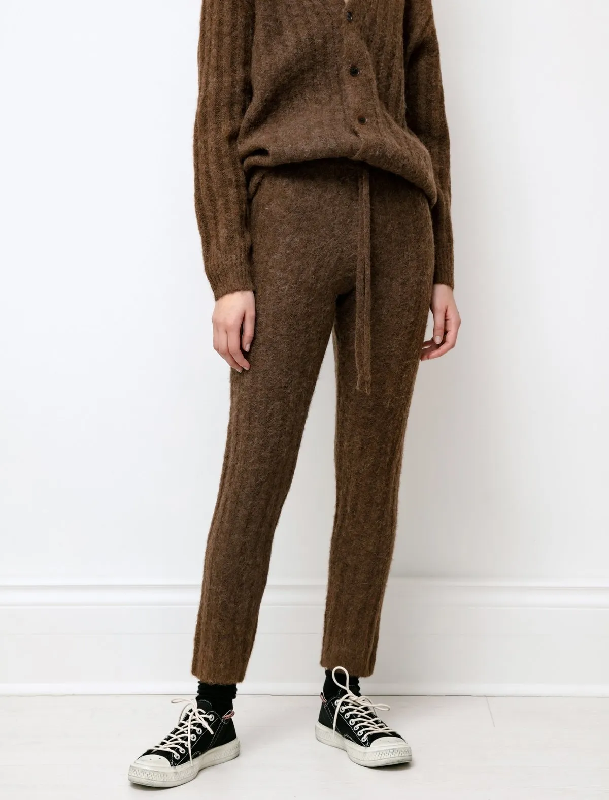 Baby Alpaca Wool Rib Pants - Brown