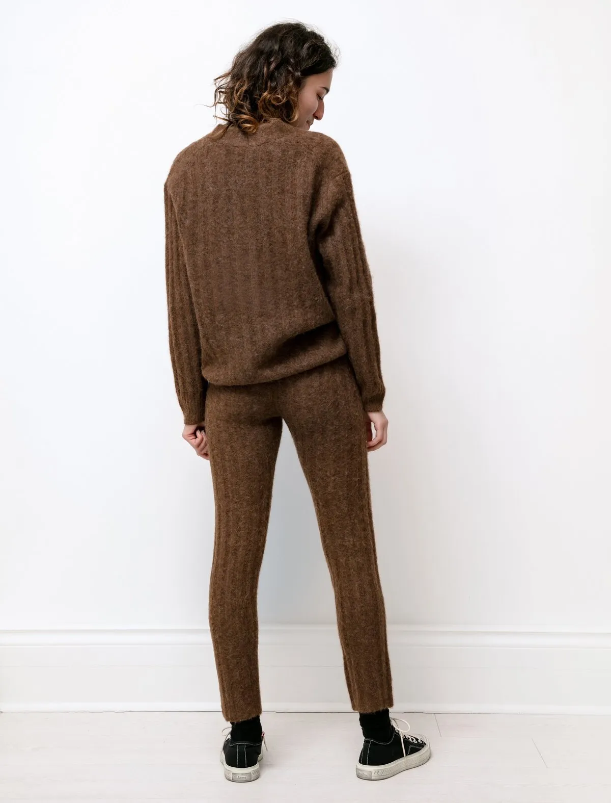 Baby Alpaca Wool Rib Pants - Brown