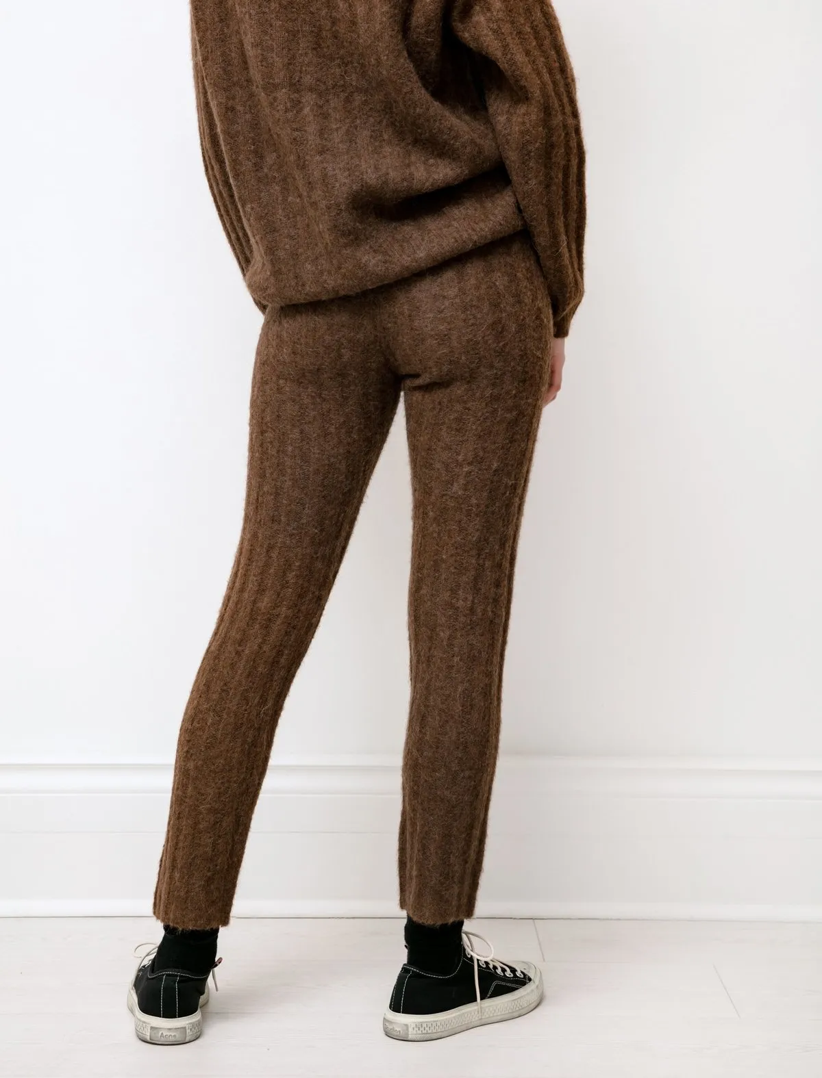 Baby Alpaca Wool Rib Pants - Brown