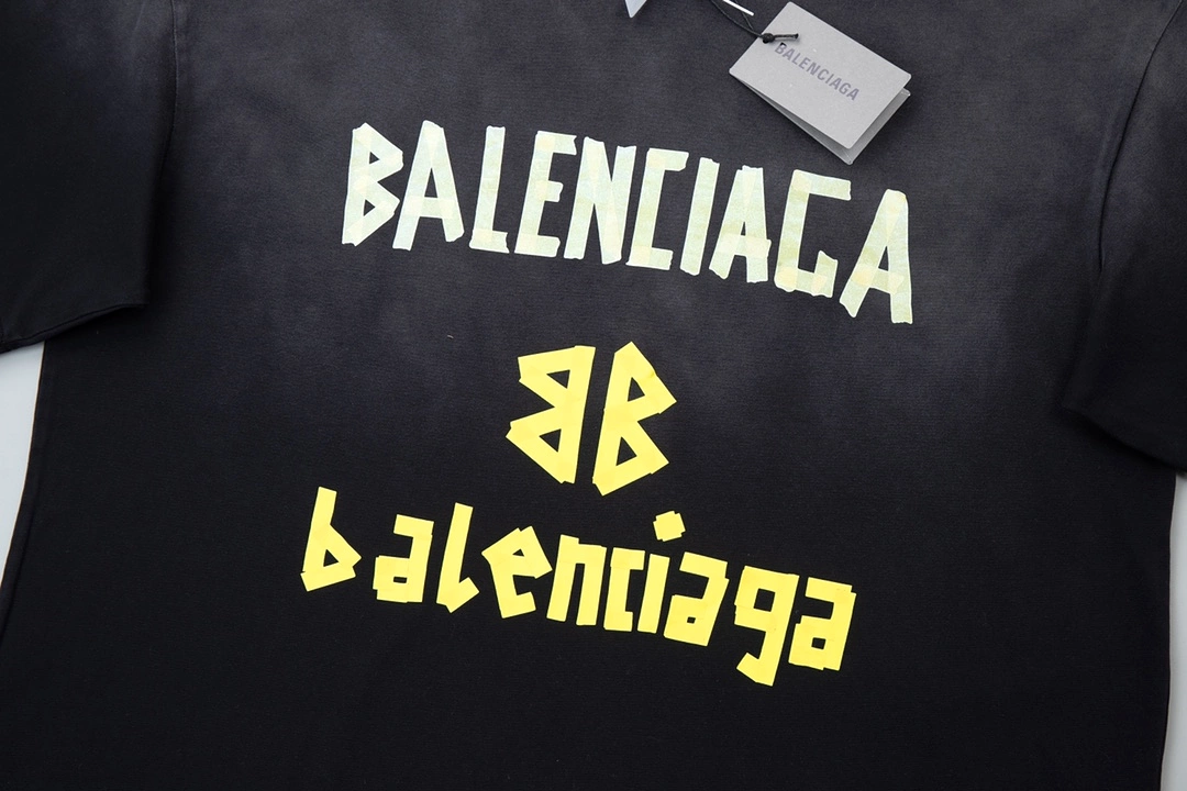 Balenciaga 24SS graffiti hand-painted logo washed short-sleeved T-shirt Black 3.13