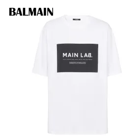 BALMAIN  |Crew Neck Plain Cotton Short Sleeves Logo Luxury