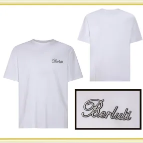 Berluti  |Crew Neck Plain Cotton Short Sleeves Logo Luxury