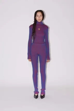 BICOLOUR RIB PANTS - purple