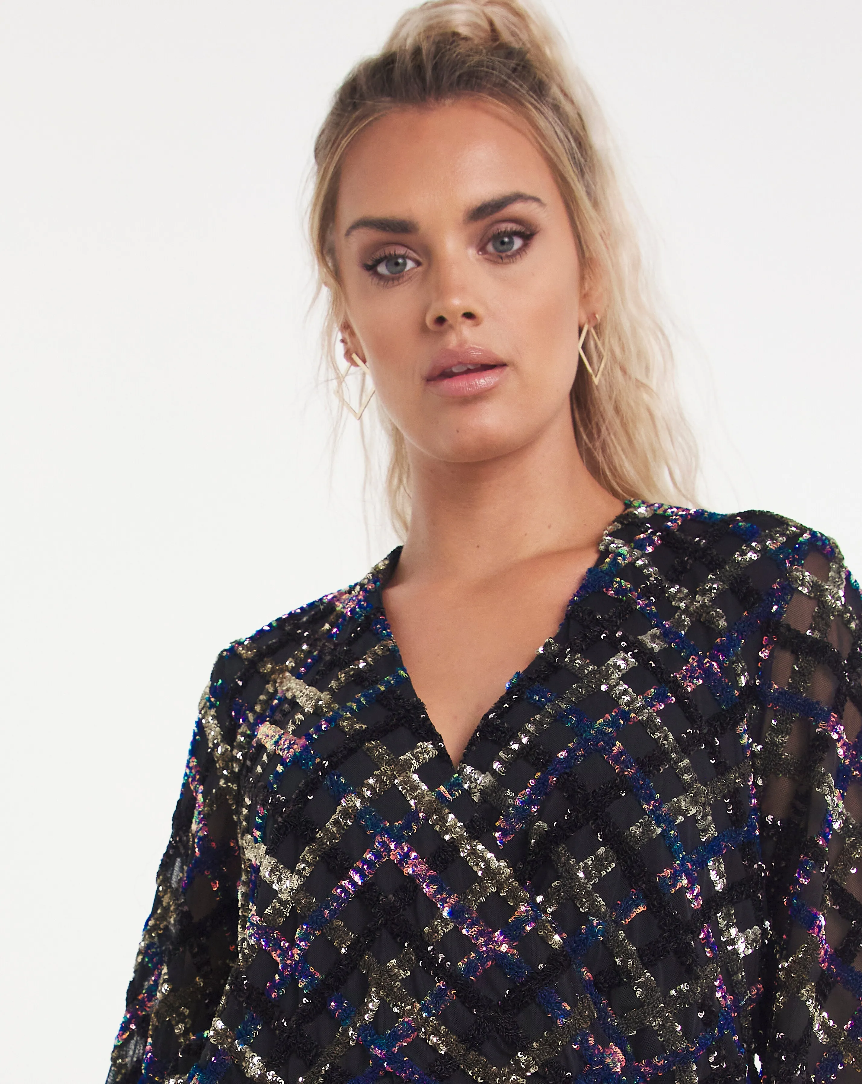 Black Premium Sequin Wrap Top | Simply Be