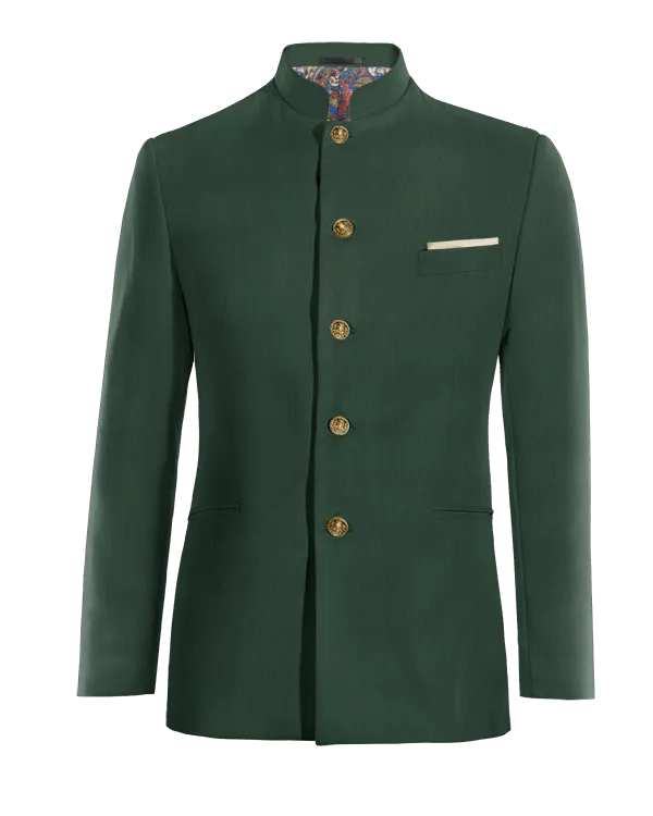  Blazer cuello chino verde slim fit y con pañuelo