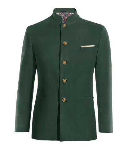  Blazer cuello chino verde slim fit y con pañuelo