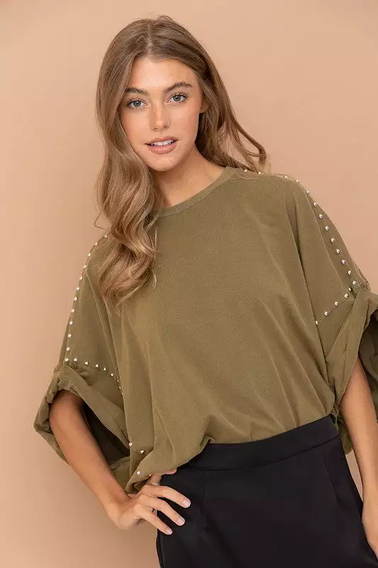 Blue B Studded Oversized High Low T Shirt