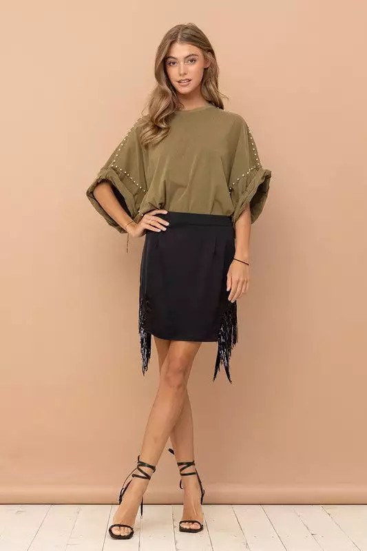 Blue B Studded Oversized High Low T Shirt