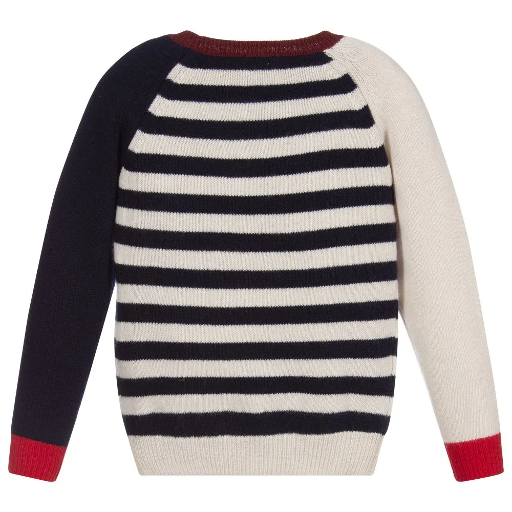 Boys Blue Striped Wool Sweater