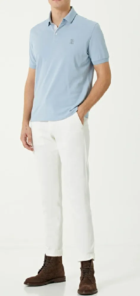 BRUNELLO CUCINELLI  |Plain Cotton Short Sleeves Logo Polos