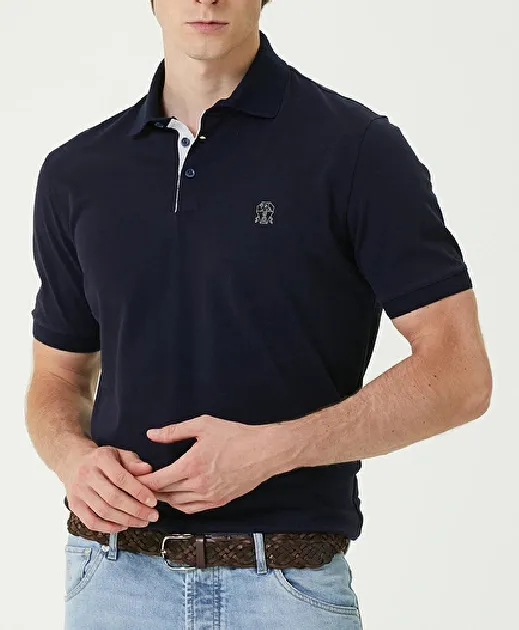 BRUNELLO CUCINELLI  |Plain Cotton Short Sleeves Logo Polos