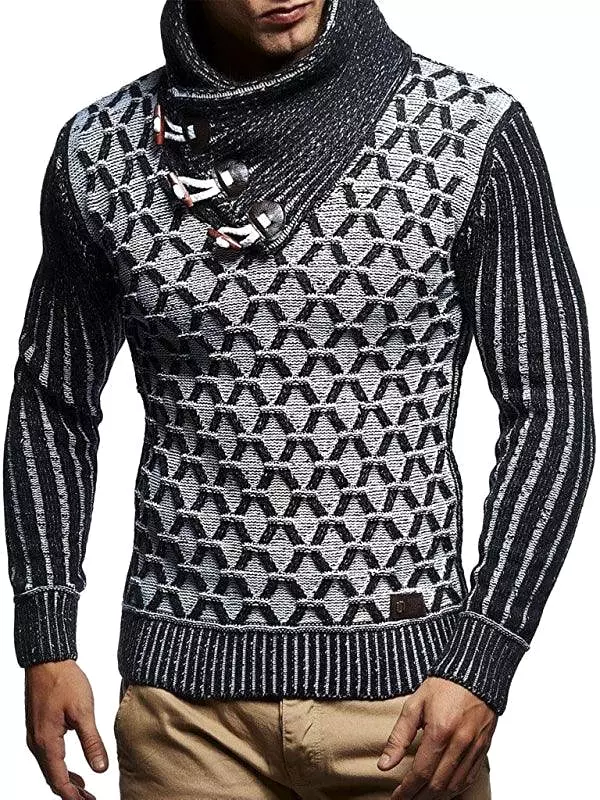 Buttoned Loose Men Turtleneck Sweater