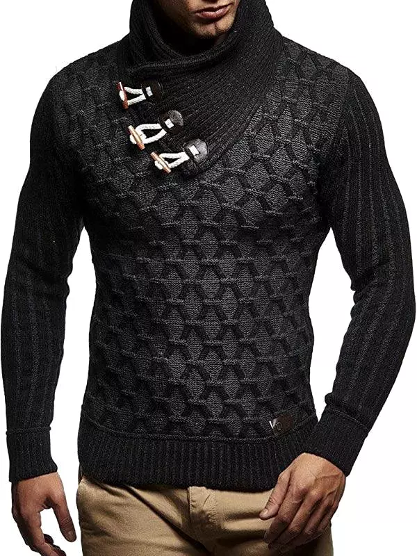 Buttoned Loose Men Turtleneck Sweater