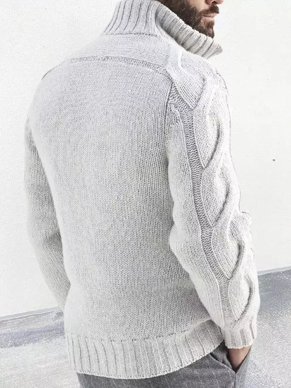 Cable Zipper Men Cardigan Turtleneck Sweater