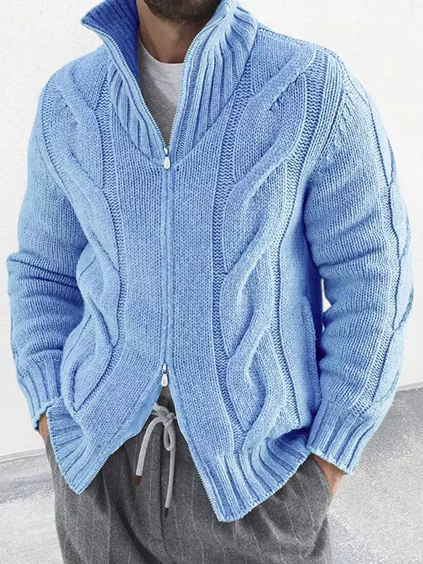 Cable Zipper Men Cardigan Turtleneck Sweater